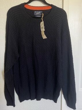 Grayers Navy Blue Orange Trim Crewneck Ribbed Knit Sweater NWT